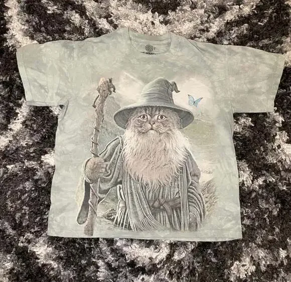 The Mountain Catdalf Gandalf Wizard Cat Tie Dye Graphic T-Shirt - Picture 1 of 4